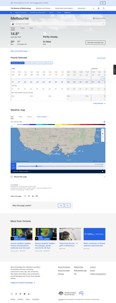 BOM.gov.au Melbourne weather page screenshot